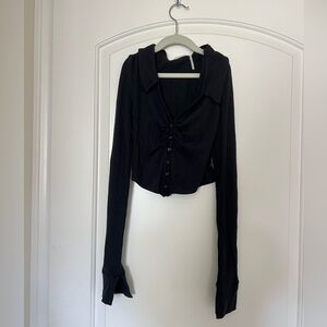 Urban Outfitters Black Flared long sleeve top with collar